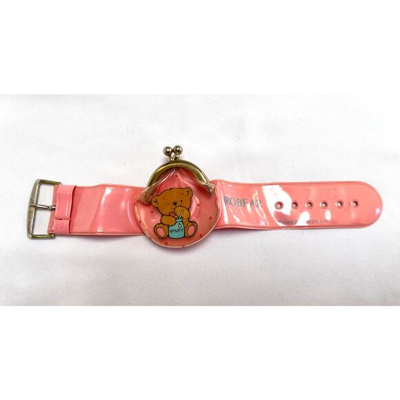 Vintage 1985 Sanrio Robear Pink Plastic Coin Pouch Wrist Bracelet Hello Kitty - Picture 1 of 5